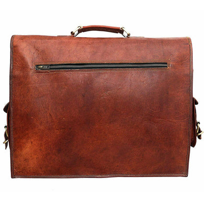 Lawyer's Leather Messenger Bag Laptop Briefcase - Full Grain Leather Back