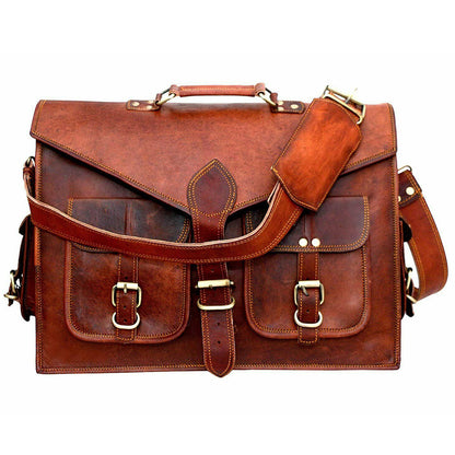 Lawyer's Leather Messenger Bag Laptop Briefcase - Full Grain Leather Front Top