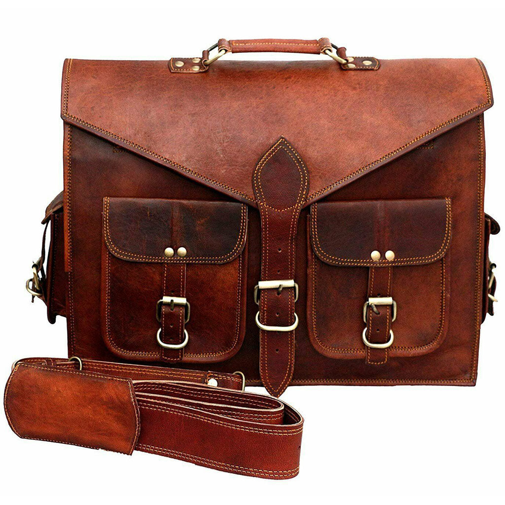 Lawyer's Leather Messenger Bag Laptop Briefcase - Full Grain Leather Front