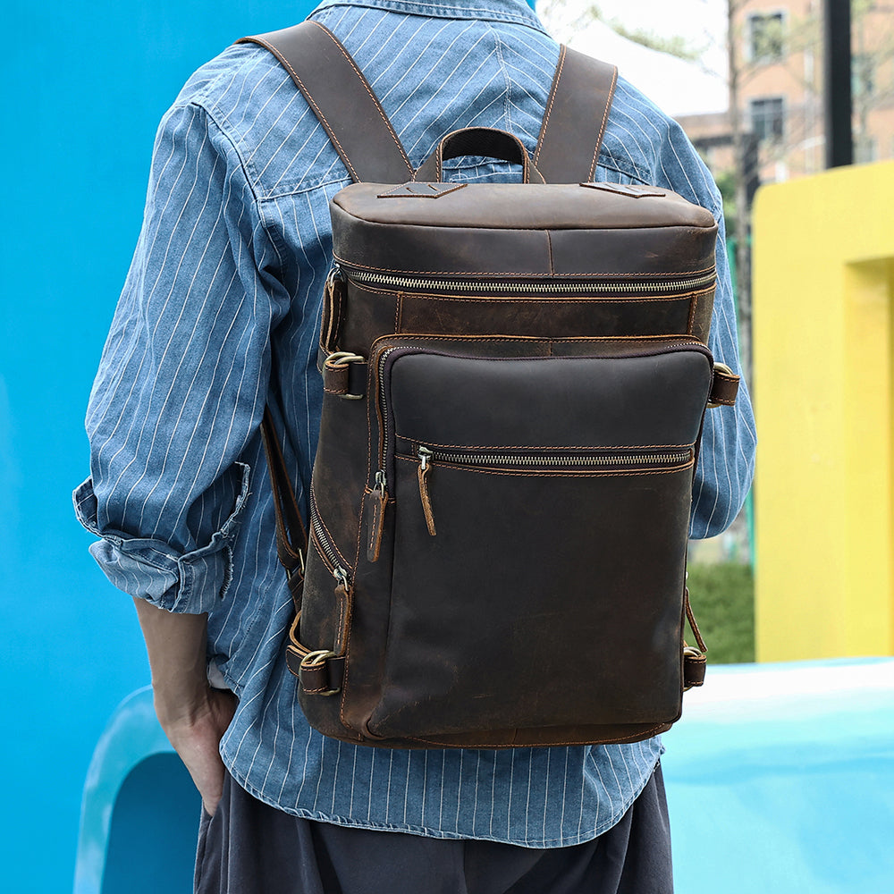 Blue leather backpack on sale mens