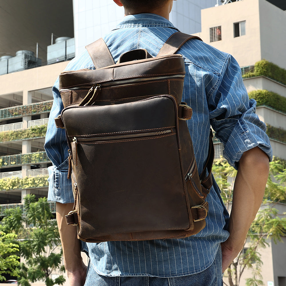 Genuine leather clearance backpack