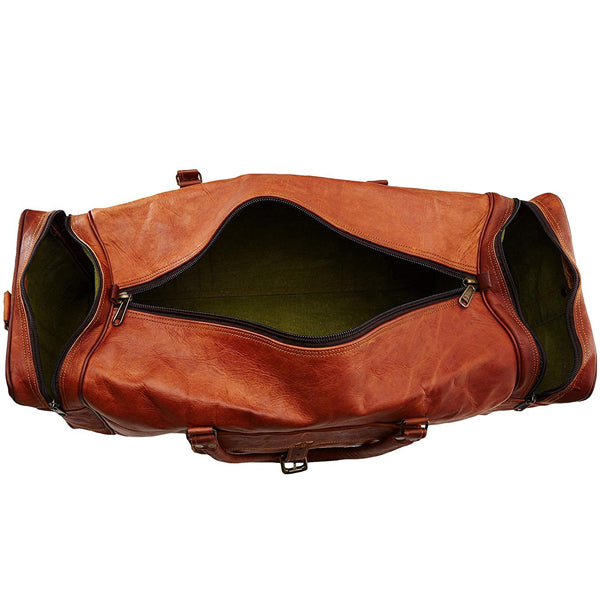 Full Grain Leather Duffel Bag Top Open