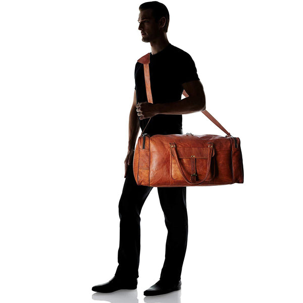 Full Grain Leather Duffel Bag Worn