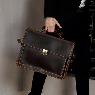 Men's Leather Briefcase Messenger Bag for 15 Inch Laptop Computers ...