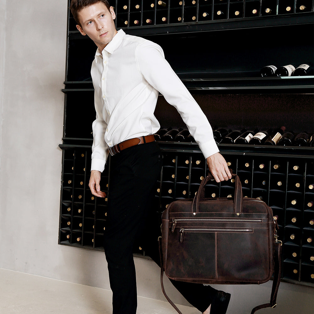 The Briefcase | Men's Leather Work Bag for 17 Inch Laptops