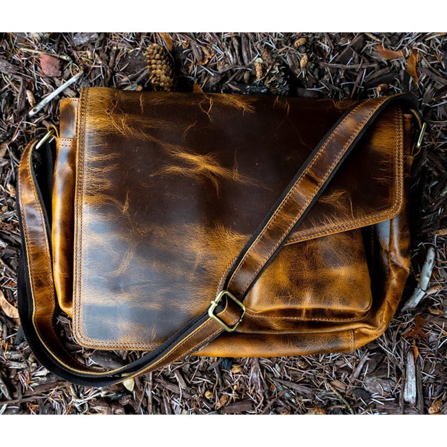 the buffalo leather messenger bag for men and women for 15 inch laptops front2