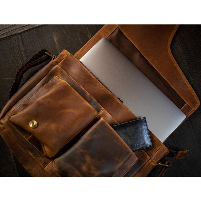 Roosevelt Buffalo Leather Satchel Messenger Bag | Amber Brown