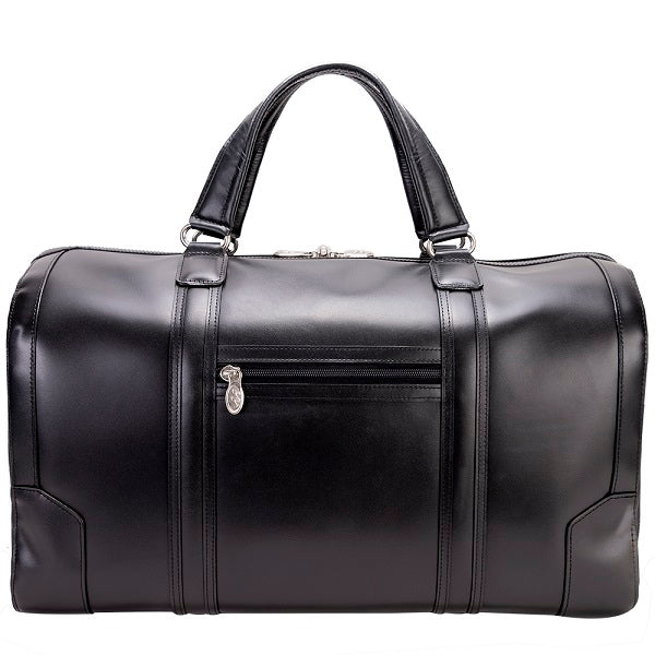 Men's Leather Carry On Luggage Duffel Bag Black Back