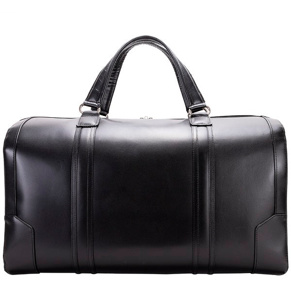 Men's Leather Carry On Luggage Duffel Bag Black Front