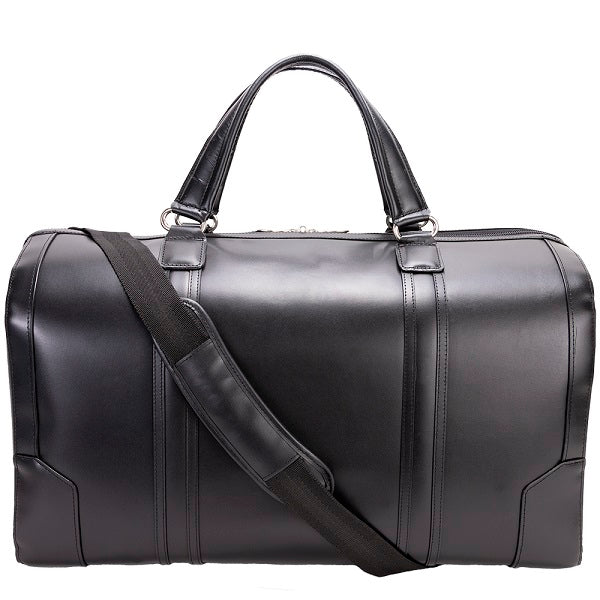 Men's Leather Carry On Luggage Duffel Bag Black Strap