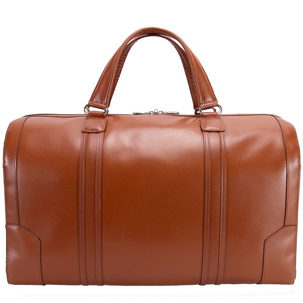 Men's Leather Carry On Luggage Duffel Bag Brown Front