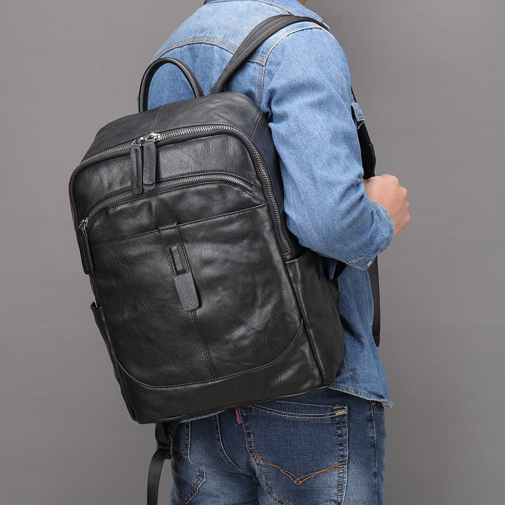 The Casual | Men's Black Leather Backpack