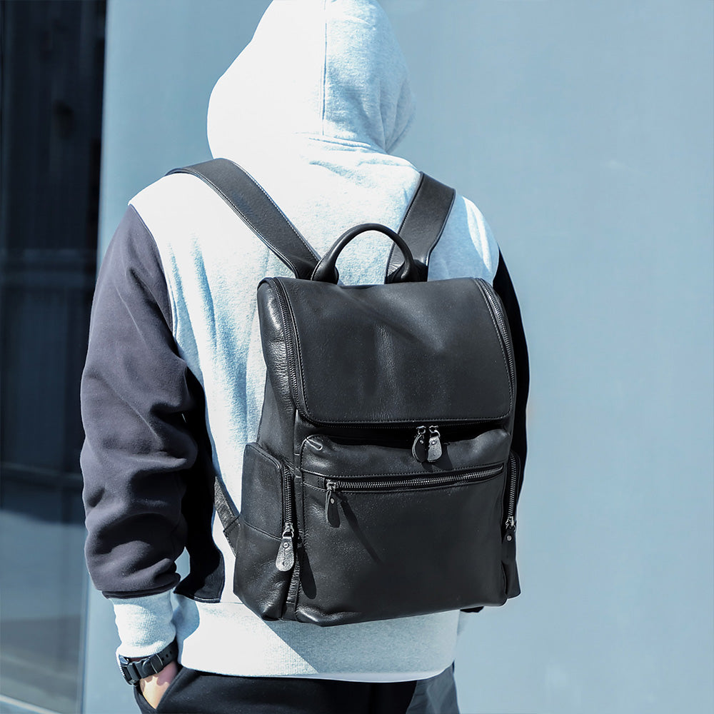 the charcoal leather backpack