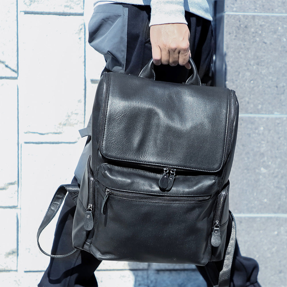 the charcoal leather backpack