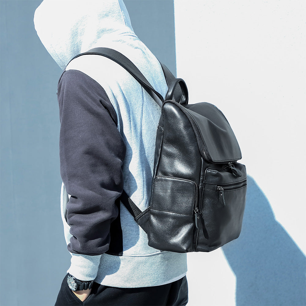 the charcoal leather backpack