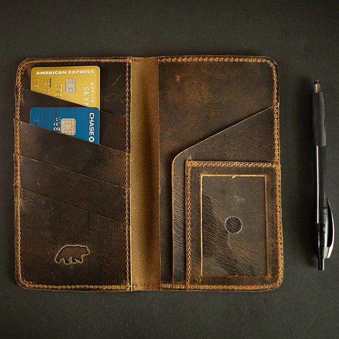 leather checkbook wallet light brown