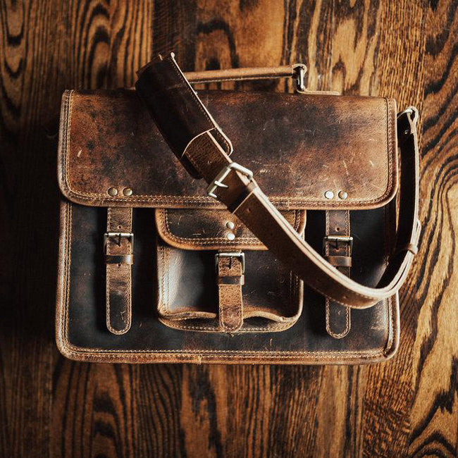 Classic Buffalo Leather Satchel for Men - Vintage Messenger Bag ...