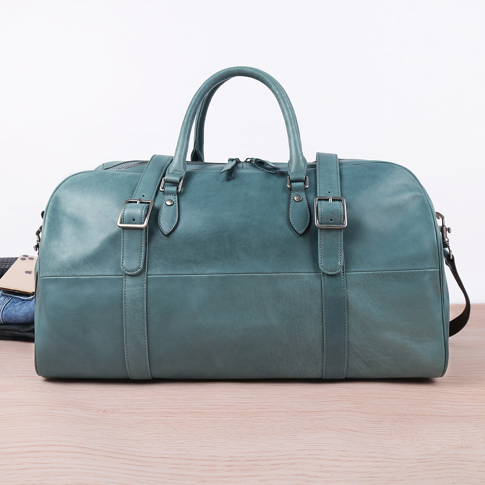 Green leather deals duffle bag
