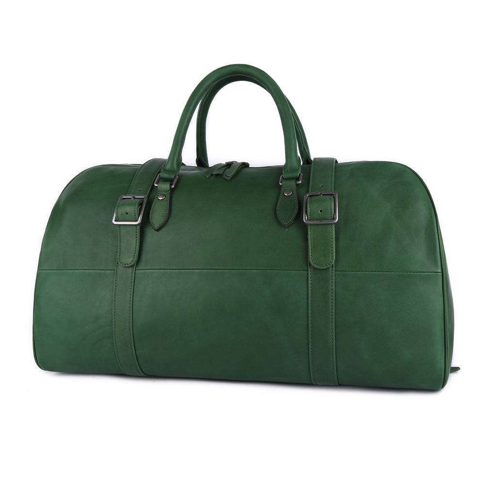 Green leather duffle bag discount