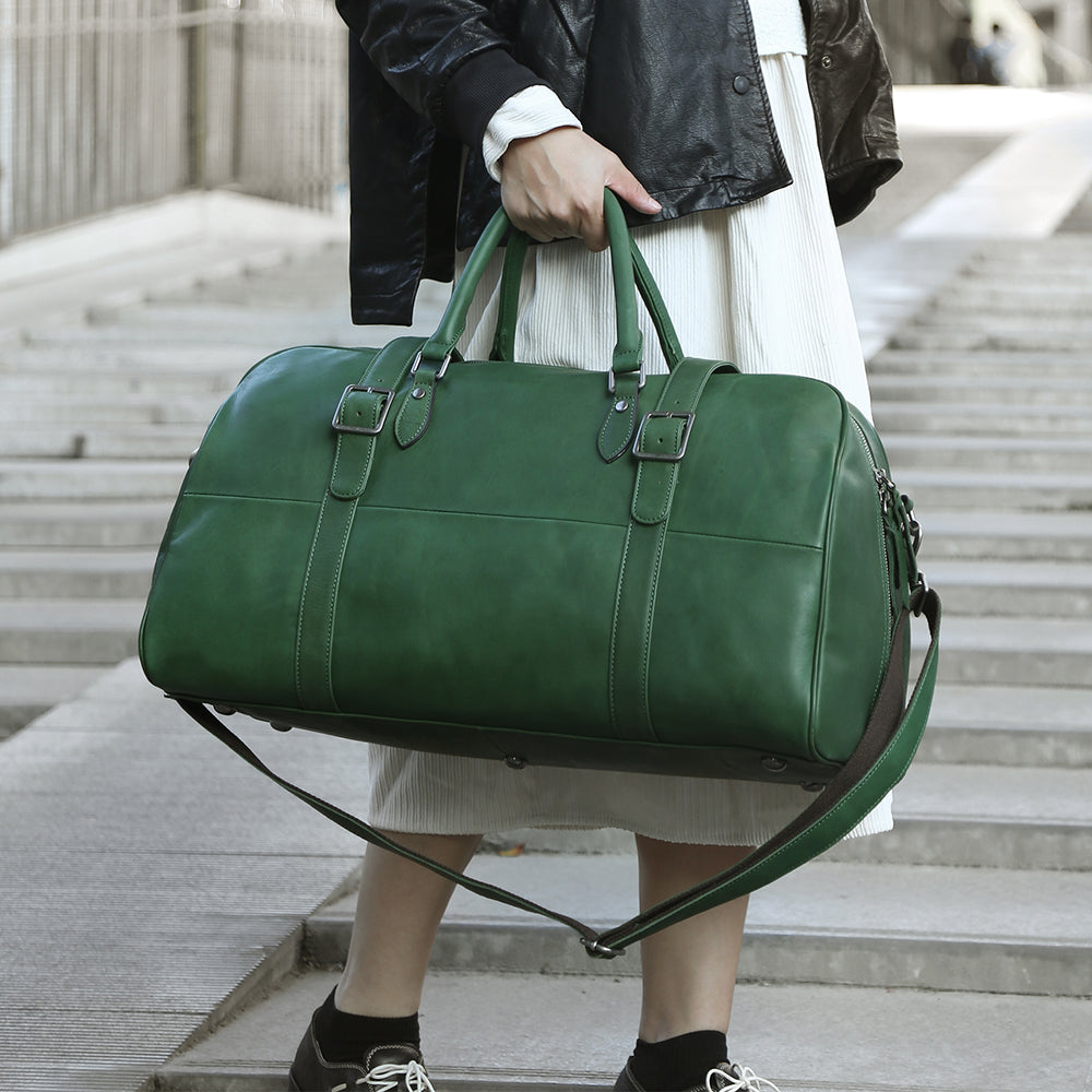 Green leather hot sale duffle bag