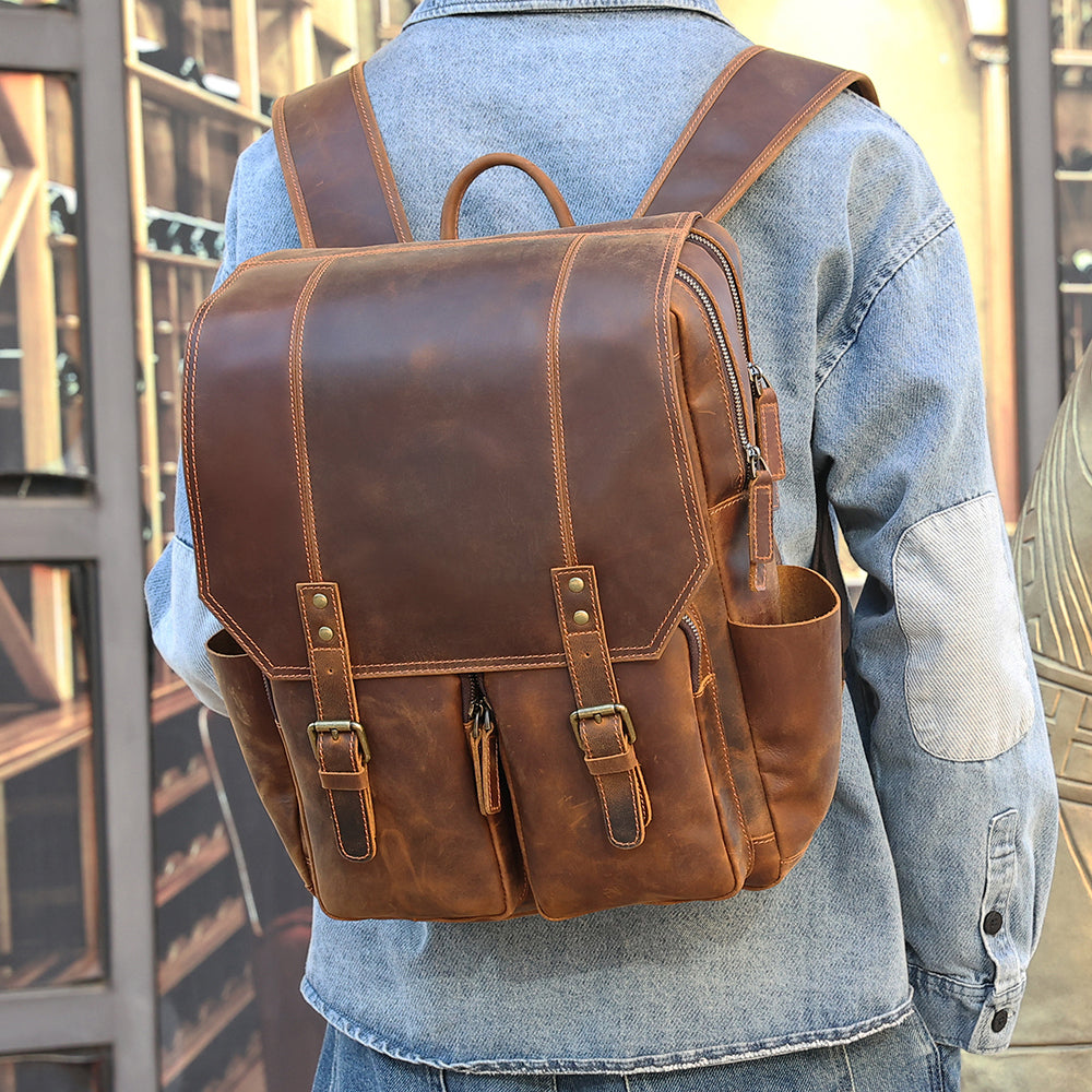 the compact leather backpack