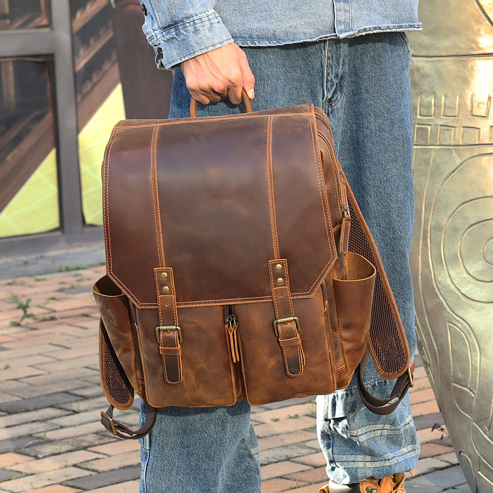 Leather backpack shop laptop bag