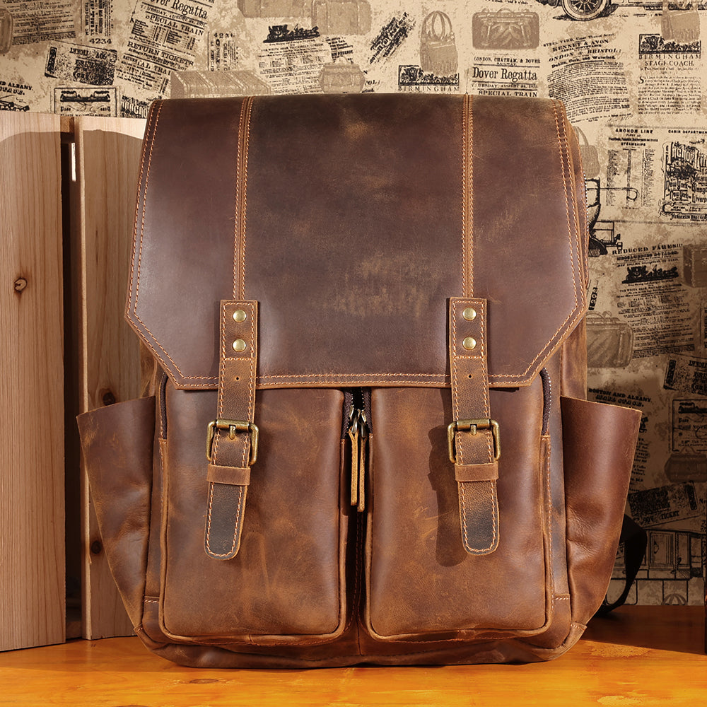 Worn leather backpack hot sale