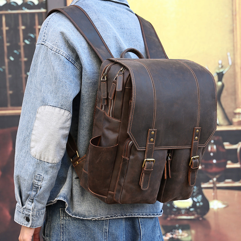 the compact leather backpack