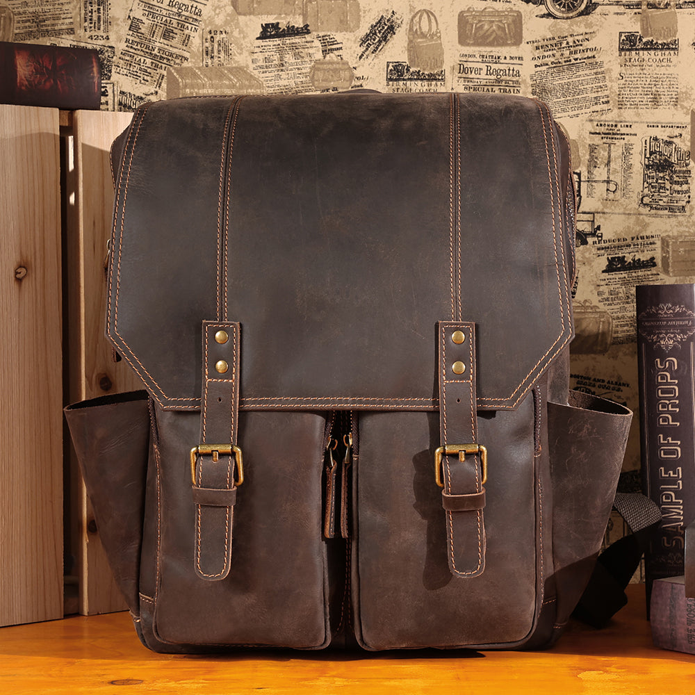 the compact leather backpack