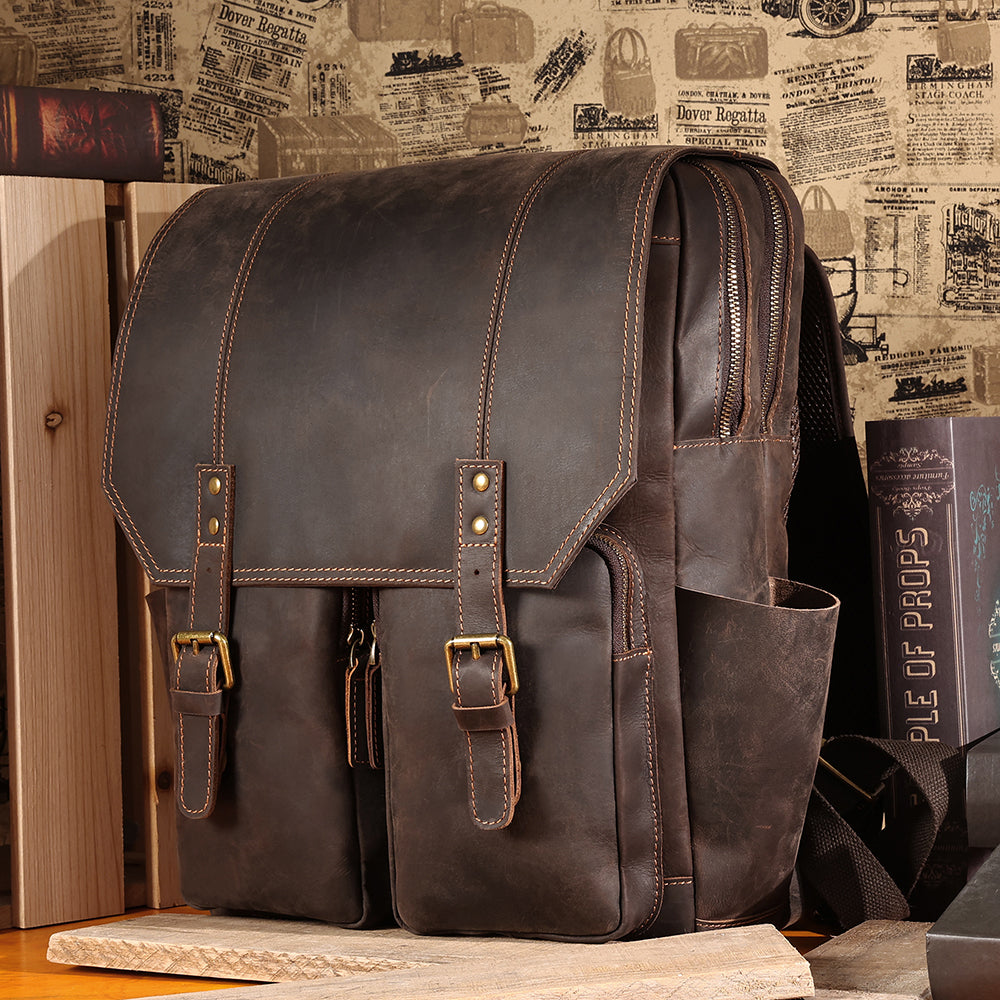 the compact leather laptop backpack for men