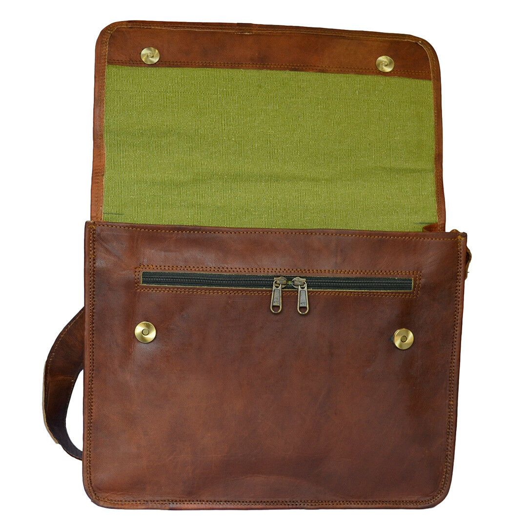 Crossbody Leather Satchel Messenger Bag for 15 Inch Laptops Open