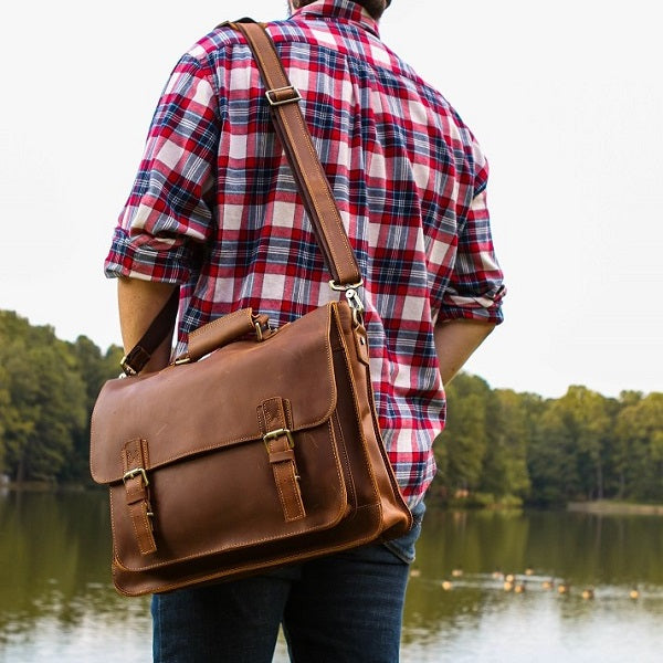 Brown leather satchel laptop bag Clearance