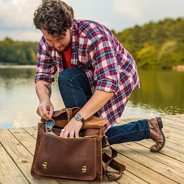 The Daily Men's Leather Messenger Bag for Laptops - Brown Briefcase Lifestyle 2
