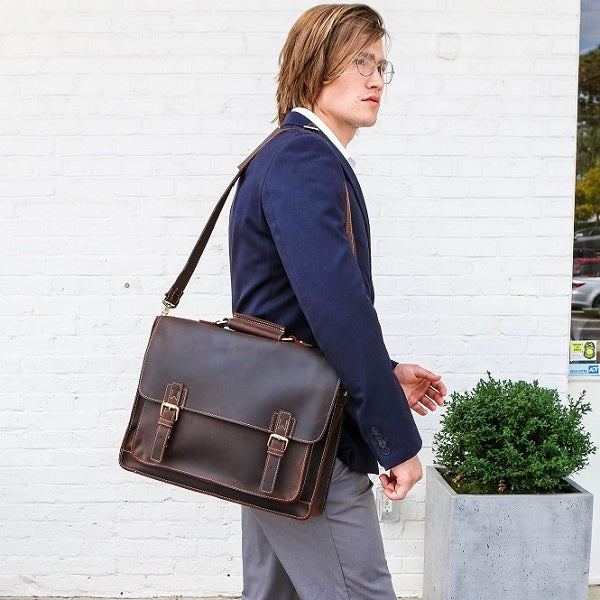 The Daily Men's Leather Messenger Bag for Laptops - Dark Brown Briefcase Lifestyle