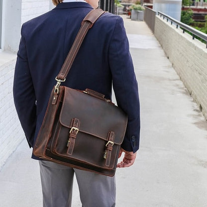 The Daily Men's Leather Messenger Bag for Laptops - Dark Brown Briefcase Lifestyle 2