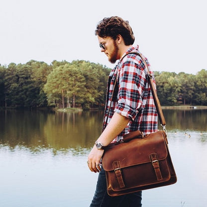 The Daily Men's Leather Messenger Bag for Laptops - Brown Briefcase Lake
