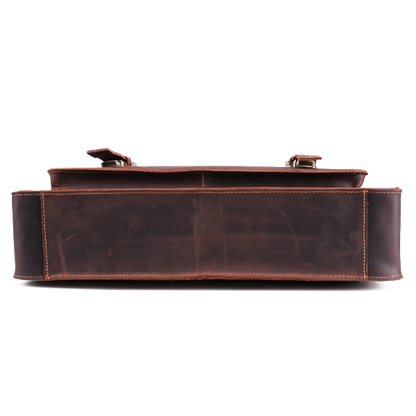 The Daily Men's Leather Messenger Bag for Laptops - Dark Brown Briefcase Bottom