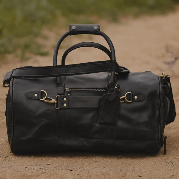 Men's Leather Duffel Bag - Airport Travel Weekend Bag Black