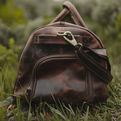 Men's Leather Duffel Bag - Airport Travel Weekend Bag End