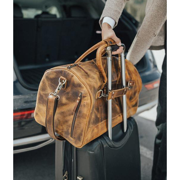 Men's Leather Duffel Bag - Airport Travel Weekend Bag Suitcase