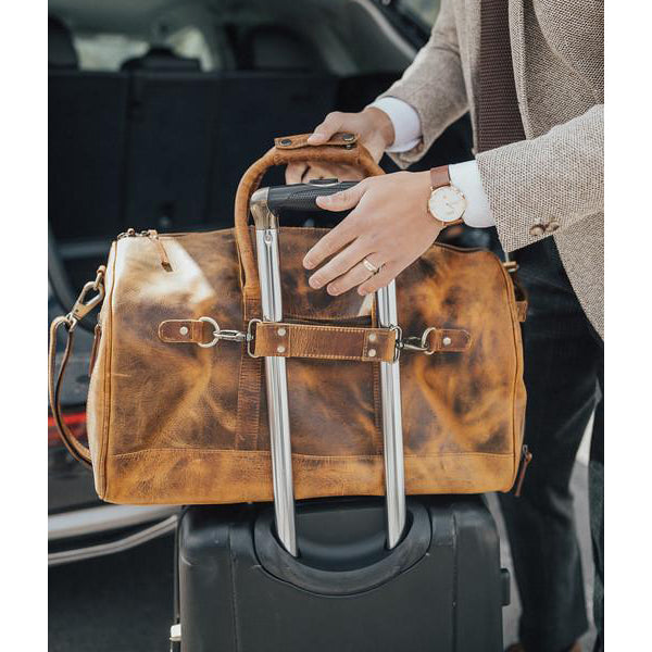 Leather travel online duffel