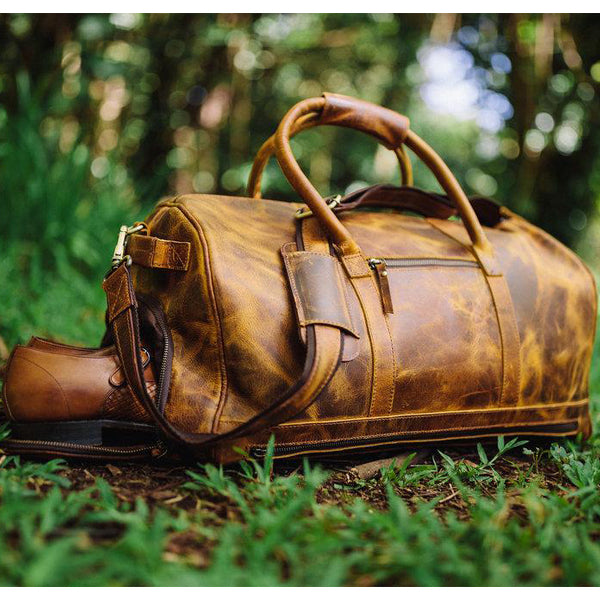 Men s Leather Duffel Bag Airport Travel Weekend Bag The Real