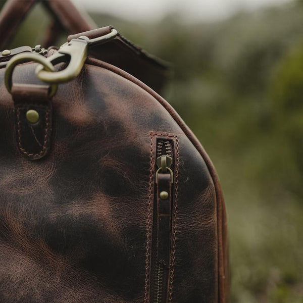 Men's Leather Duffel Bag - Airport Travel Weekend Bag End Zip