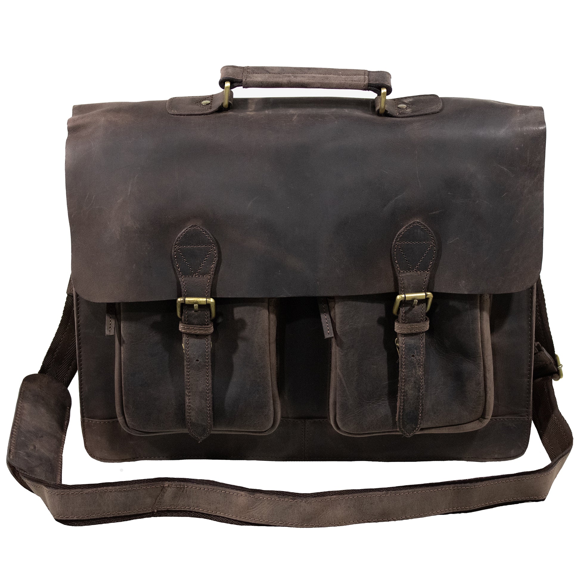 17" Men Real Leather Vintage Very Strong Messenger Shoulder Laptop Bag  Briefcase