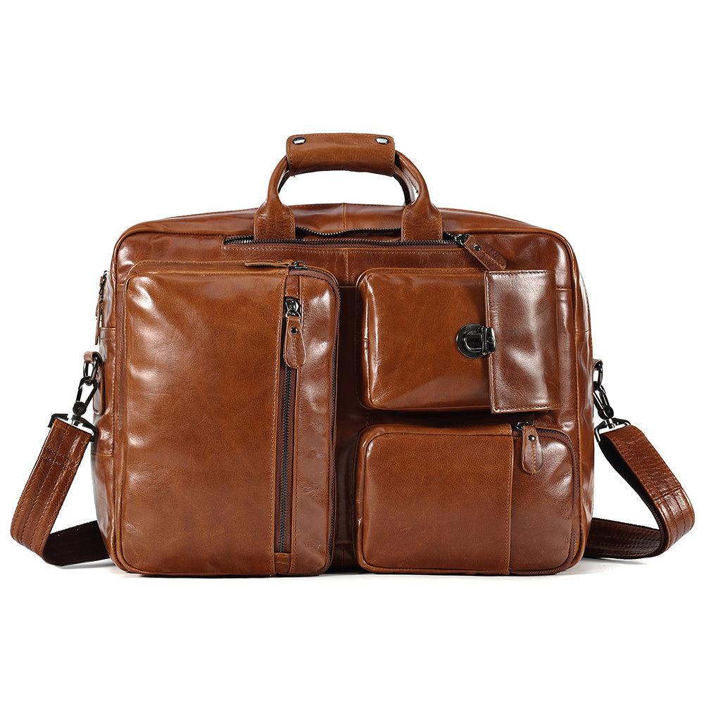 Leather Briefcase Laptop Backpack - Convertible
