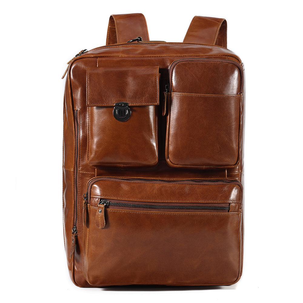 Leather Briefcase Laptop Backpack - Convertible