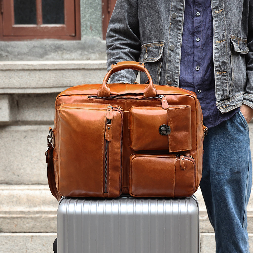 Leather Briefcase Laptop Backpack Convertible