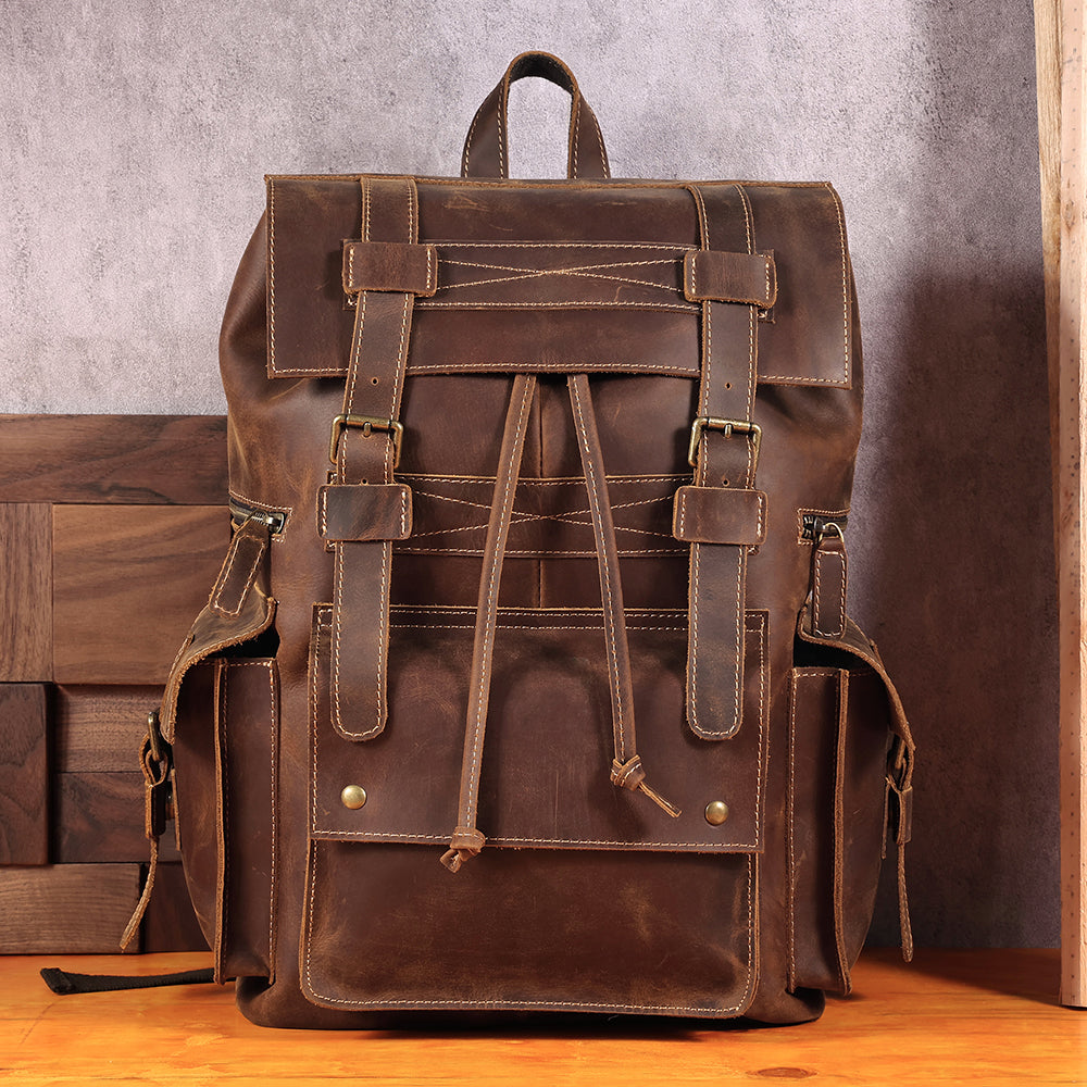 the drawstring leather backpack