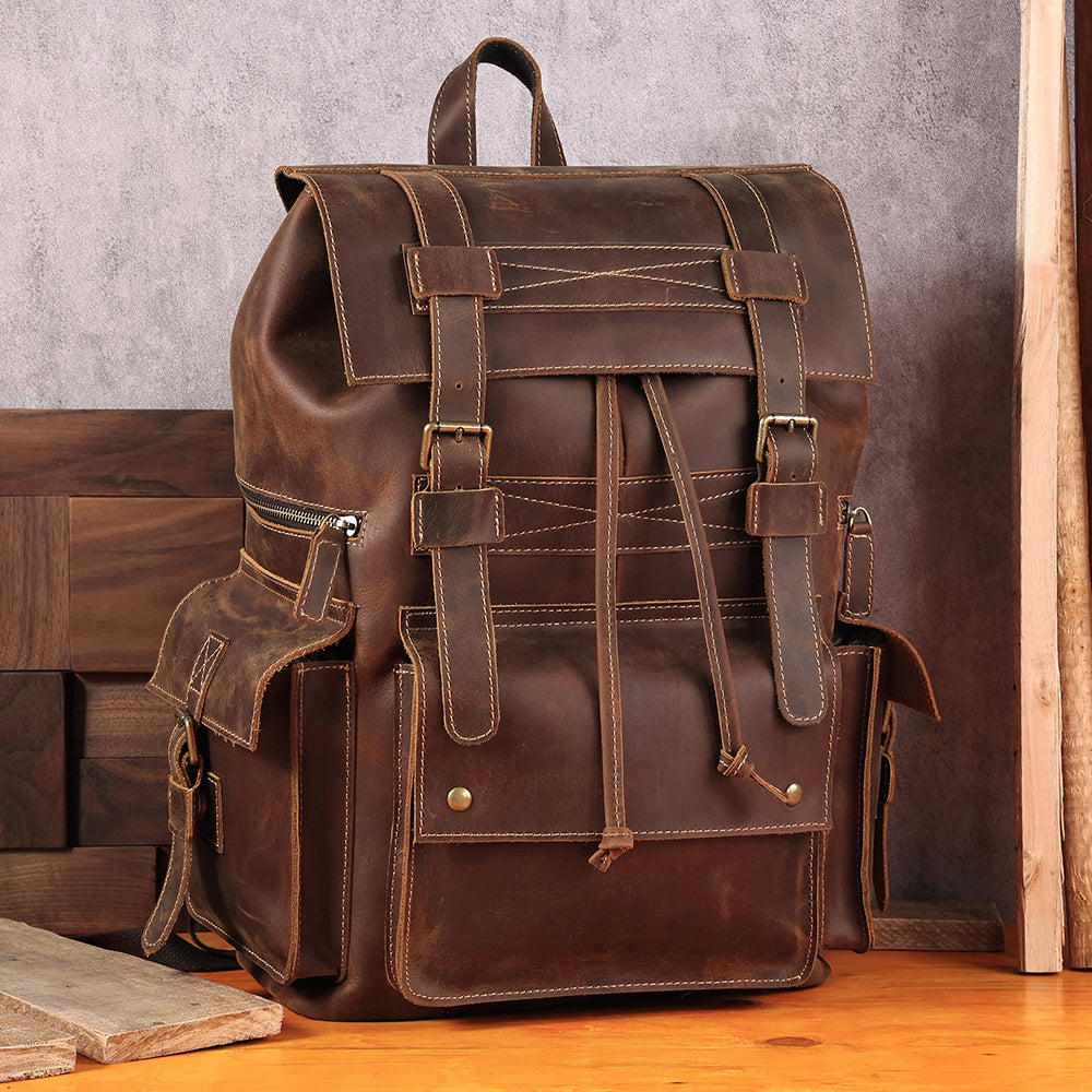 the drawstring leather backpack