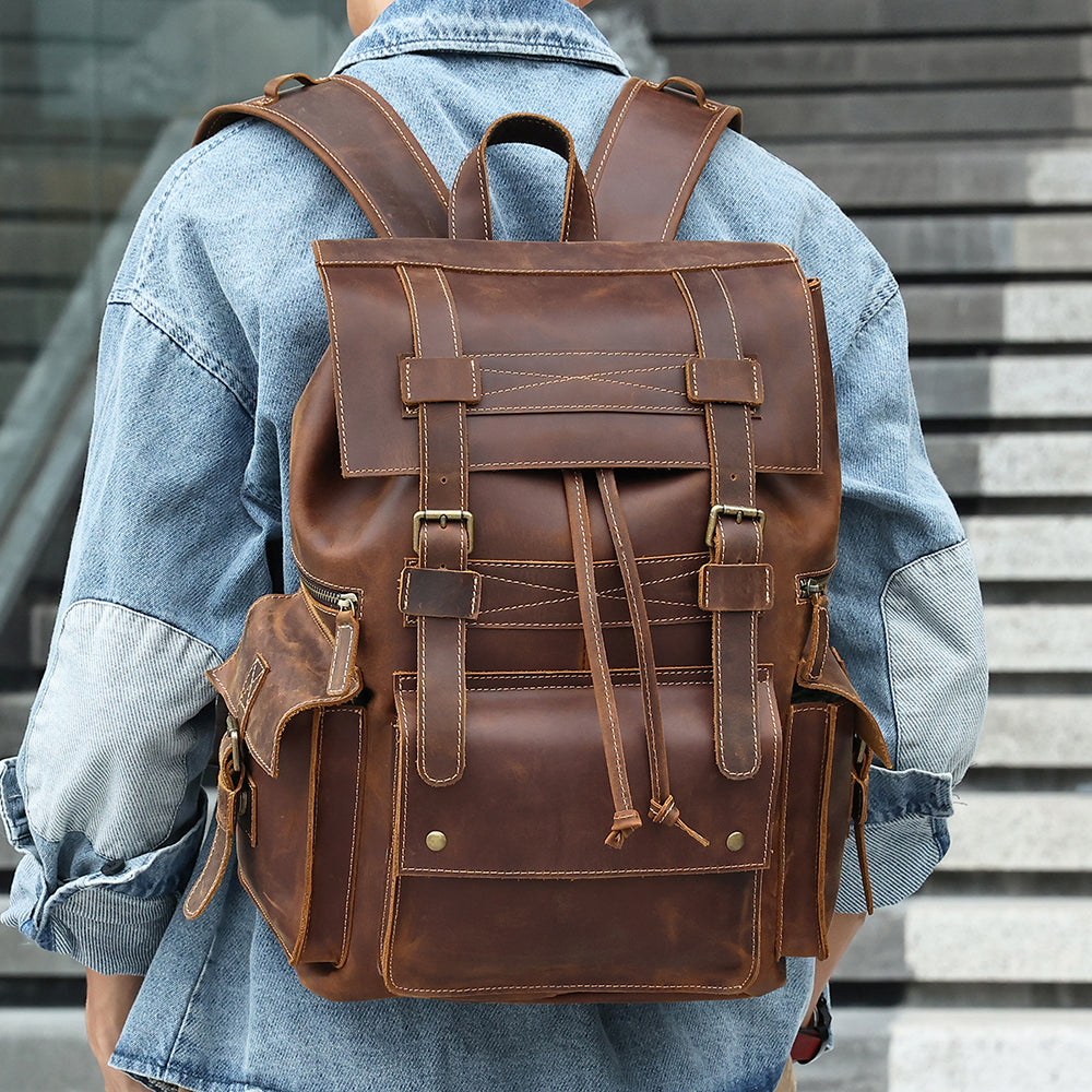 the drawstring leather backpack